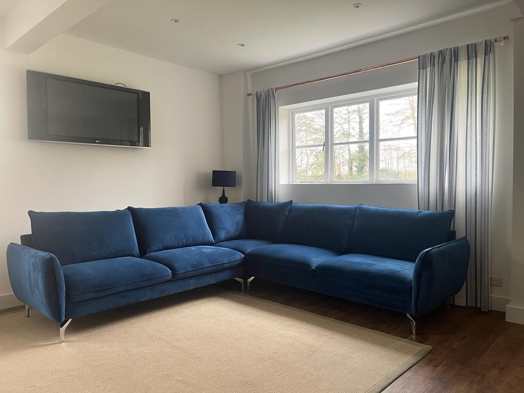 navy blue corner sofa, Lavard sectional, Monolith 77 fabric, modern living room seating, spacious couch